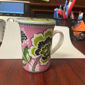 Vera Bradley Porcelain Coffee Mug Tea with Lid beautiful and delicate pattern